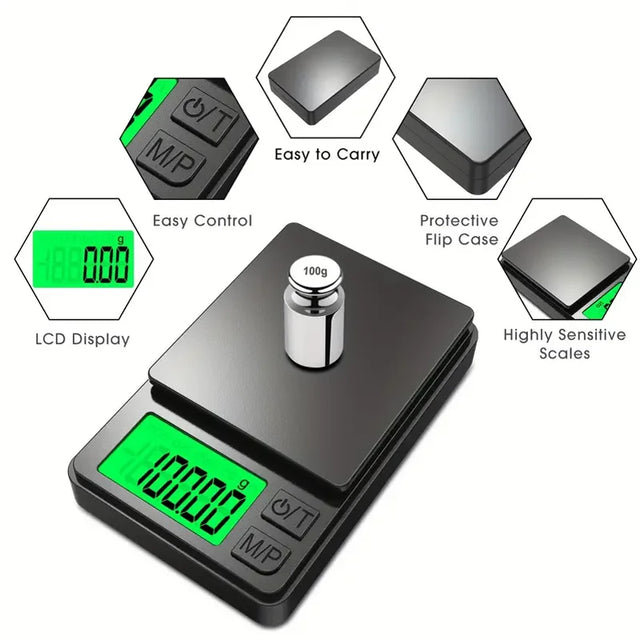 Precision Scale 1000g X 0.01g - Digital Gram Food Ounces/Grains - Mini Scale for Travel