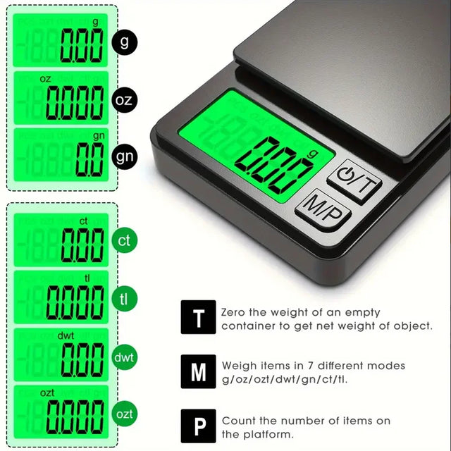 Precision Scale 1000g X 0.01g - Digital Gram Food Ounces/Grains - Mini Scale for Travel